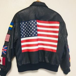 Leather Flag Bomber Jacket L Wilson’s